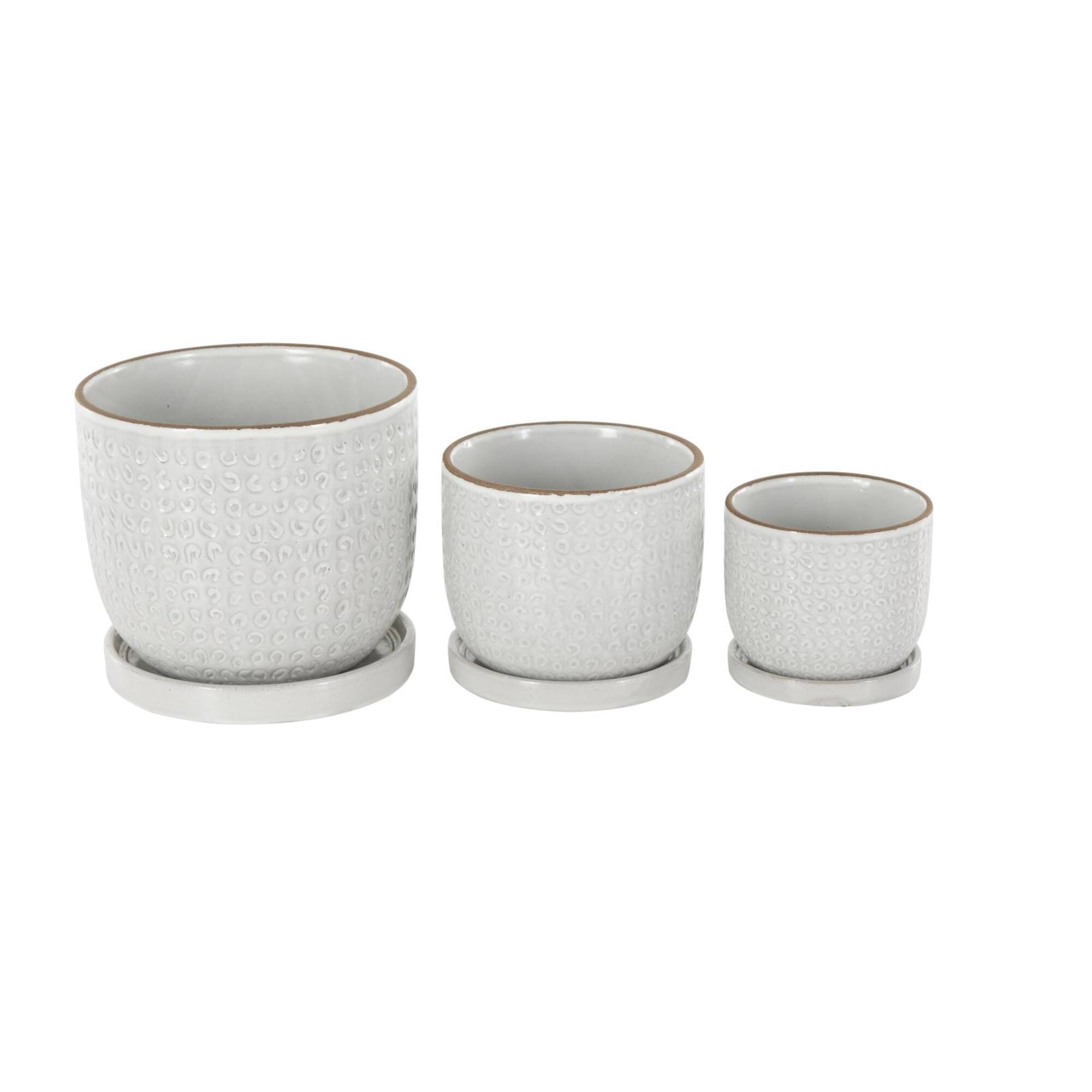 White Abstract Circle Pattern Ceramic Planter Set